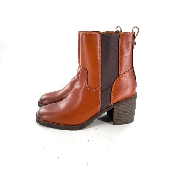 Zodiac Claret Chelsea Boots 8.5 Brown NWOT Ankle Booties Vegan Leather Heel - Picture 5 of 7